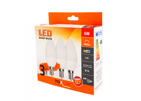 LED žiarovka 6W C35 E14 teplá biela 3 PACK