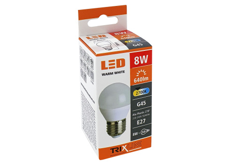 LED žiarovka Trixline 8W E27 G45 teplá biela