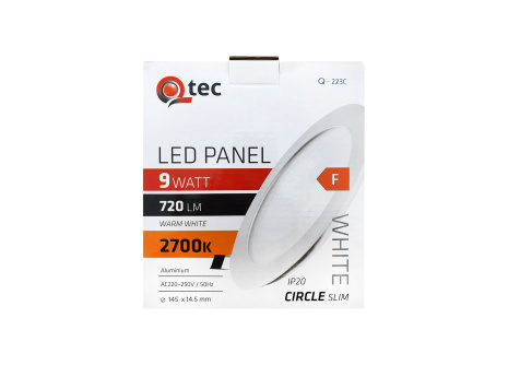 LED panel Qtec Q-223C 9W, kruhový vstavaný 2700K