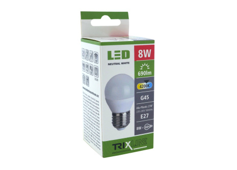 LED žiarovka 8W E27 G45 Trixline neutrálna biela