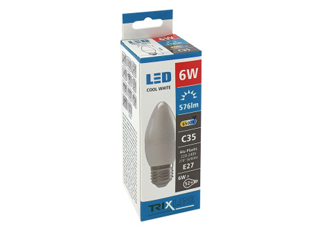 LED žiarovka Trixline sviečková 6W C35 E27 studená biela