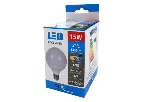 LED žiarovka Trixline 15W G95 E27 studená biela