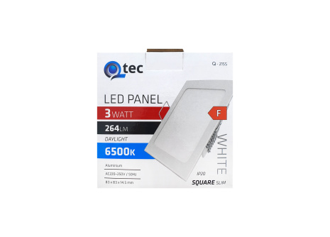 LED panel Qtec Q-215S 3W, štvorcové vstavané 6500K