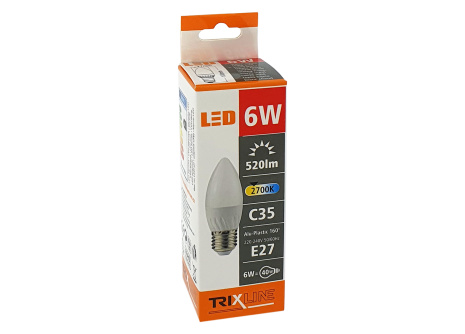 LED žiarovka Trixline 6W E27 C35 teplá biela