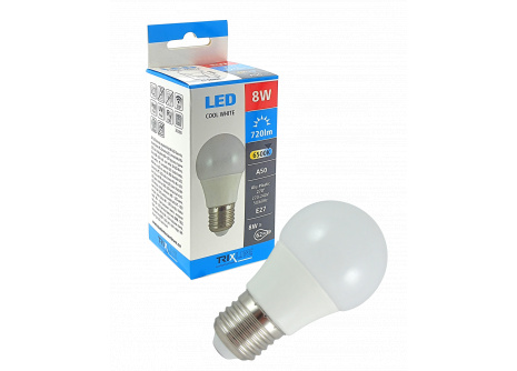 LED žiarovka Trixline 8W E27 A50 studená biela