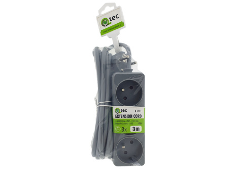 Predlžovací prívod sivý 3 zásuvky, 3m, Q-395F QTEC