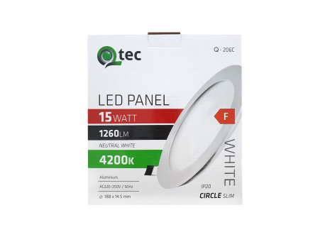 LED panel Qtec Q-206C 15W, kruhový vstavaný 4200K