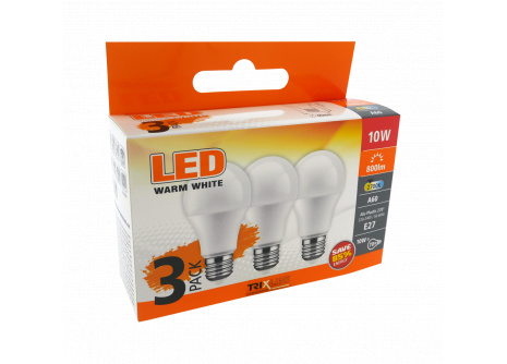 LED žiarovka 10W A60 E27 teplá biela 3 PACK