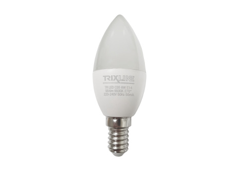 LED žiarovka 6W 564lm E14 C35 studená biela Trixline