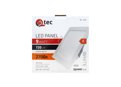 LED panel Qtec Q-224S 9W, štvorcové vstavané 2700K