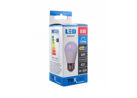 LED žiarovka 8W E27 G45 Trixline studená biela