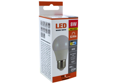 LED žiarovka BC TR 8W E27 A50 teplá biela