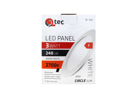 LED panel Qtec Q-216C 3W, kruhový vstavaný 2700K
