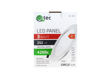 LED panel Qtec Q-217C 3W, kruhový vstavaný 4200K