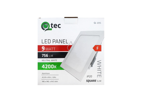 LED panel Qtec Q-225S 9W, štvorcové vstavané 4200K