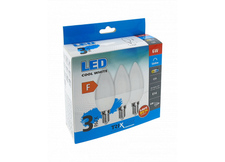 LED žiarovka Trixline 6W C35 E14 studená biela 3 PACK