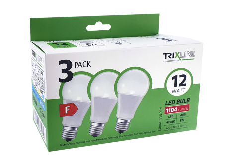 LED žárovka Trixline 12W A60 E27 neutrální bílá 3 PACK