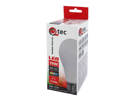 Qtec 19W LED žiarovka E27 2700K A65