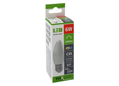 LED žiarovka Trixline 6W C35 E27 neutrálna biela