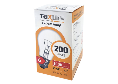 Teplotne odolná žiarovka Trixline 200W, A70, E27, 2700K