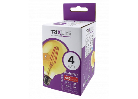 Dekoračná LED žiarovka FILAMENT Trixline 4W 440lm G95 E27 teplá biela