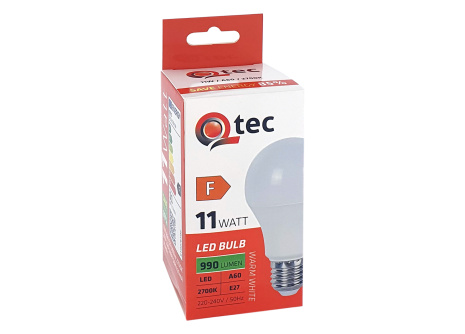 LED žiarovka Qtec 11W 990lm A60 E27 2700K