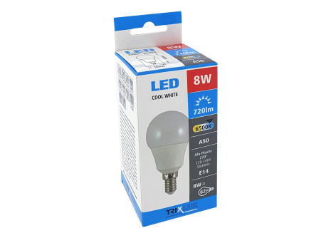 LED žiarovka BC TR 8W E14 A50 studená biela