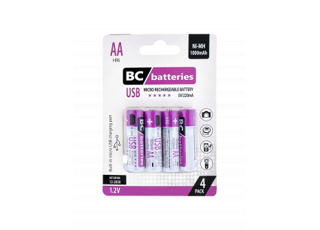 USB Nabíjateľná 1,2V AA tužková batéria BC batteries 