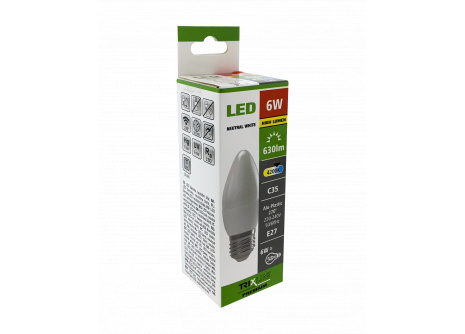 LED žárovka Trixline 6W C35 E27 neutrální bílá