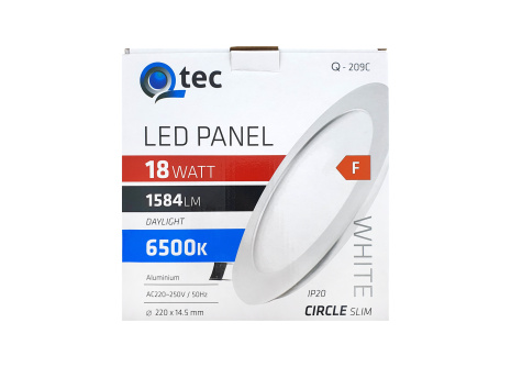LED panel Qtec Q-209C 18W, kruhový vstavaný 6500K