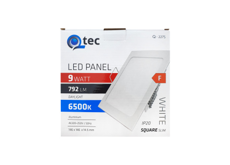 LED panel Qtec Q-227S 9W, štvorcové vstavané 6500K