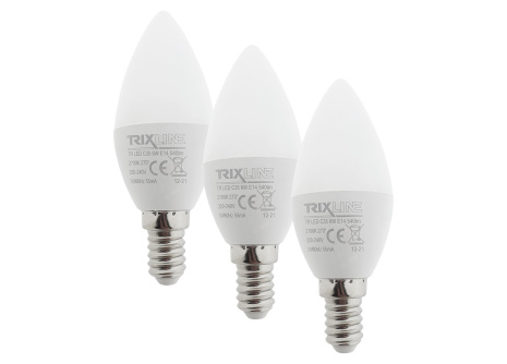 LED žiarovka Trixline 6W C35 E14 teplá biela 3 PACK