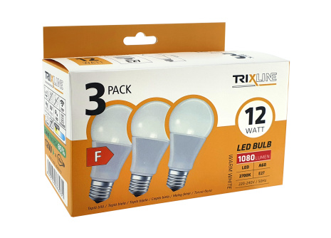 LED žárovka Trixline 12W A60 E27 teplá bílá 3 PACK