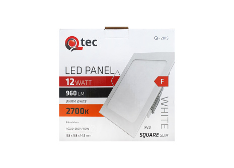 LED panel Qtec Q-201S 12W, štvorcové vstavané 2700K