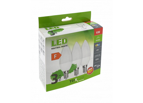 LED žiarovka Trixline 6W C35 E14 neutrálna biela 3 PACK