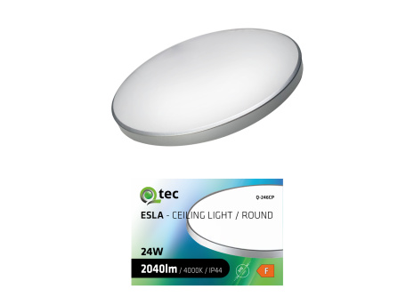 LED stropné svietidlo ESLA Q-246CP 24W 2040lm 4000K ø37cm/kruhové strieborné QTEC