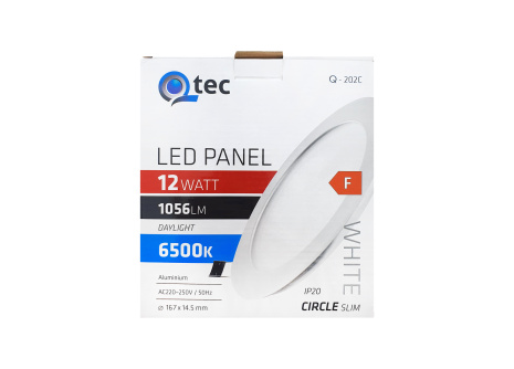 LED panel Qtec Q-202C 12W, kruhový vstavaný 6500K