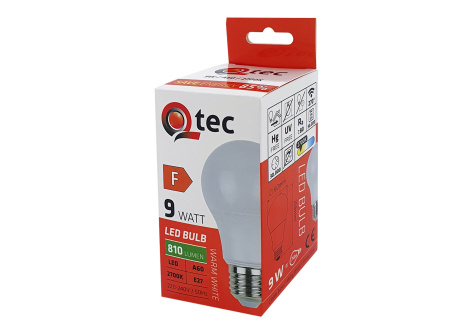 LED žiarovka Qtec 9W A60 E27 810lm teplá biela