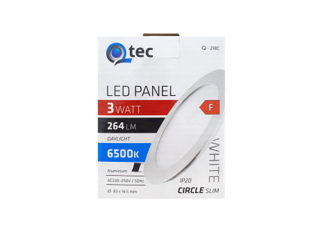 LED panel Qtec Q-218C 3W, kruhový vstavaný 6500K