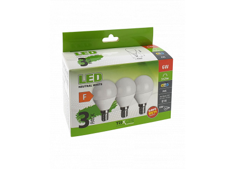 LED žiarovka Trixline 6W P45 E14 neutrálna biela 3 PACK