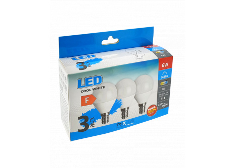 LED žiarovka Trixline 6W P45 E14 studená biela 3 PACK