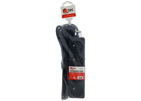 Predlžovací prívod čierny 4 zásuvky, 3m, Q-357F QTEC