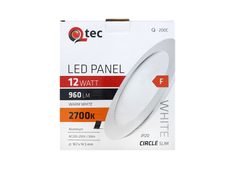 LED panel Qtec Q-200C 12W, kruhový vstavaný 2700K