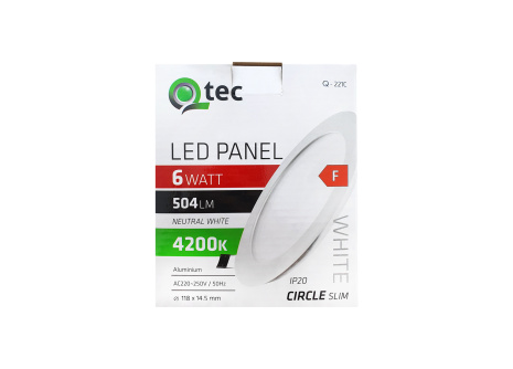 LED panel Qtec Q-221C 6W, kruhový vstavaný 4200K