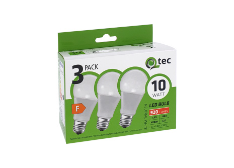 LED žiarovky 10W/920lm/A60/E27 neutrálna biela 3 PACK Qtec