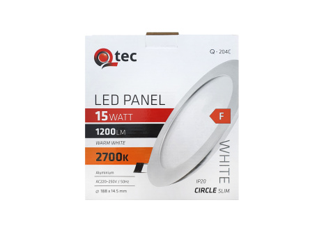 LED panel Qtec Q-204C 15W, kruhový vstavaný 2700K
