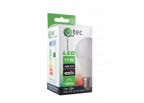 LED žiarovka Q TEC 11W A60 E27 neutrálna biela